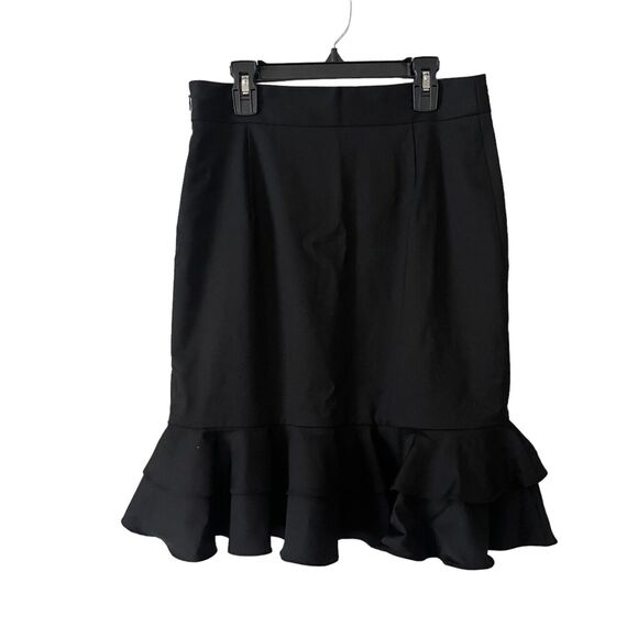 Milly 4 Trumpet Skirt Black Flare Ruffle Wool Blend Career Unique Solid - Picture 6 of 7